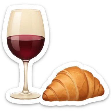 French cuisine humanless avatar in clean emoji-style illustration. Croissant and wine glass, soft beige tones, simple shapes, flat design, refined and cozy. sticker
