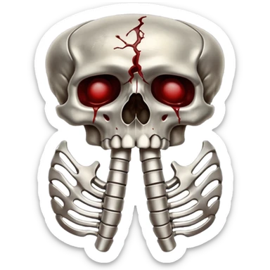 metallic anatomic bones with traces of blood, steel texture, dark dramatic tone, clean background sticker