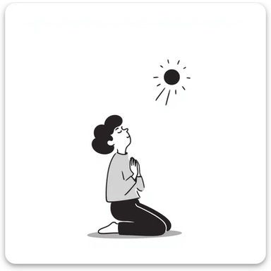 Person kneeling in prayer, talking to God, spiritual moment sticker