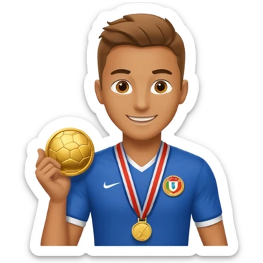 Happy soccer player with a first-place medal sticker