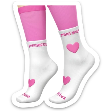 Pilates Grip sock - white crew sock with Pilates Princess in pink written under the cuff and a heart grip with brand Logo PIMABÉ  sticker