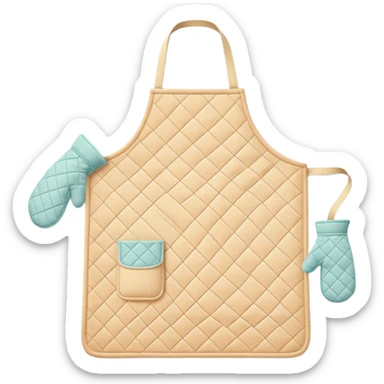 Cinematic Realistic Apron & Oven Mitts, a neatly folded soft pastel apron with subtle fabric textures, resting next to thickly padded oven mitts with a quilted pattern, warm golden kitchen lighting reflecting off the fabrics, evoking a sense of homely warmth and culinary creativity. sticker
