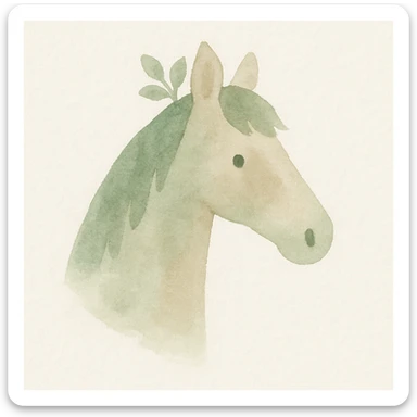cute forest horse head, soft brush strokes, green and brown tones, whimsical look sticker