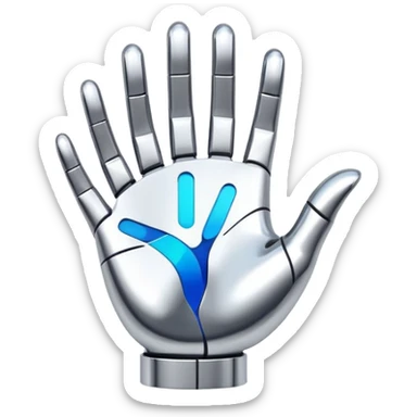 An abstract AI-inspired logo with fluid shapes suggesting a hand holding an invisible object, incorporating pixelated elements, sleek and futuristic sticker