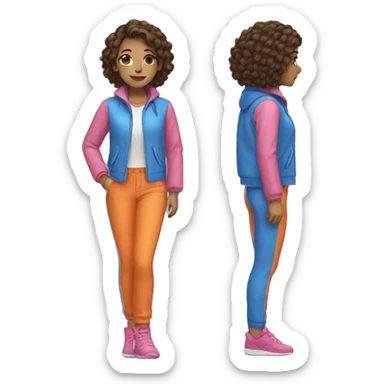 A girl wearing blue orange jacket with pink trousers sticker
