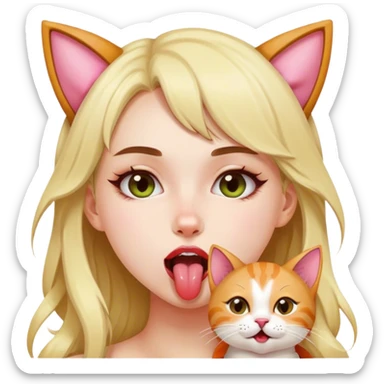 Kawaii girl cat lick sticker