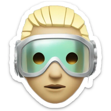 Pastel light yellow hair cyborg with silver respirator mask and circuits sticker