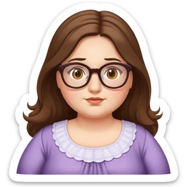  woman, long brown hair, very fair skin, feminine, hazel eyes, glasses, very chubby sticker