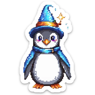 a penguin wizard with magical sparkles sticker
