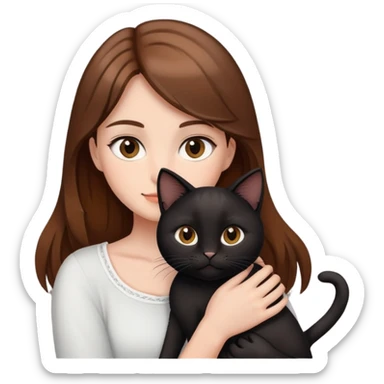A girl A brown-haired, fair-skinned, brown-eyed girl holds a black cat.  sticker