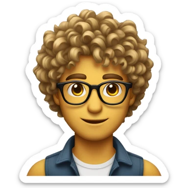 Hombre con ojos color miel cabello risado con rizos y lentes sticker