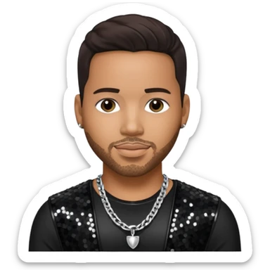 Romeo Santos with dark brown hair, black sequin outfit sticker