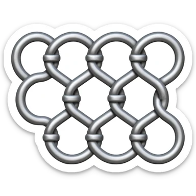 3D render of Chain Link Fence, made of interlocking chainmail metal rings, wire mesh texture, visible holes and negative space, metallic silver and grey, high contrast shadows, emoji style, isolated on white background --v 6.0. sticker