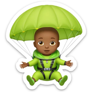 Skydiving black baby with parachute and UFO lime sticker