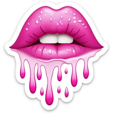 White paint dripping from hot pink ombre glittery lips sticker