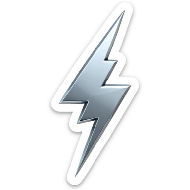 A lightning bolt emoji made of polished silver chrome, sharp yet rounded edges, glossy metallic surface, soft reflections, minimal futuristic design, iOS emoji style, centered, clean white background sticker