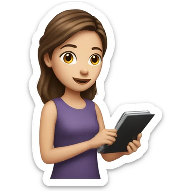 Girl with brown hair holding a kindle sticker