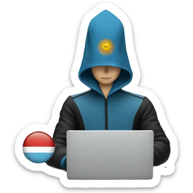 a hacker behind a computer with an argentinian flag sticker