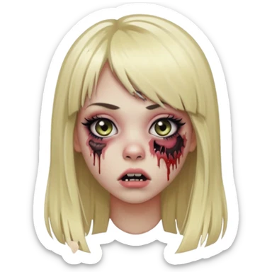 zombie girl emoji, long straight blonde hair, bangs, big lashes, eyeliner, subtle blush, mouth and ear piercings sticker