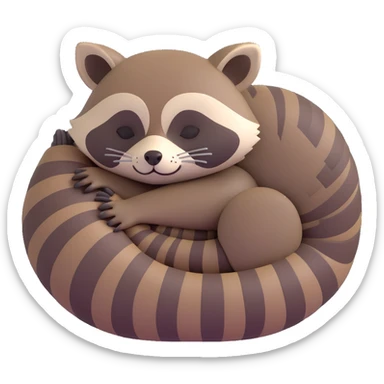 3D raccoon, curled up, sleeping, soft lighting sticker