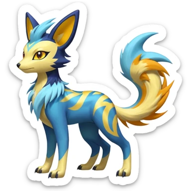 Feral Lightning-patterned Zig-zagged buzzy fuzzy Meloetta-Renamon-Zeraora-Luxray-Cobalion-Suicune-Vernid-fusion-hybrid-creature, full body  sticker