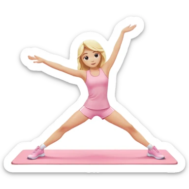 Cinematic Realistic angelic blonde girl stretching in light pink gym sticker