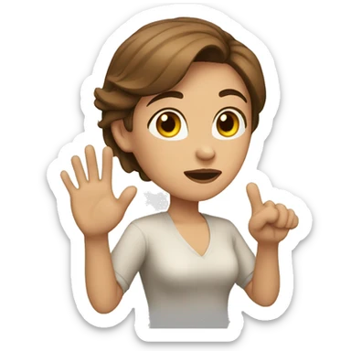 Woman with light skin and brown hair gesturing No  sticker