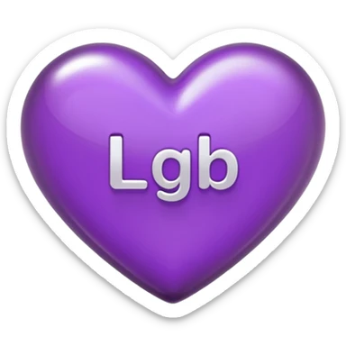 A photograph of a high-quality 3D purple heart-shaped emoji with a polished, glossy finish.The texture is smooth and candy-like, with a glass-like sheen that gives it a modern, high-end aesthetic. Add text as "LGB" in centre of heart sticker