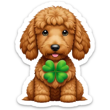 Large Red golden doodle with green clover  sticker