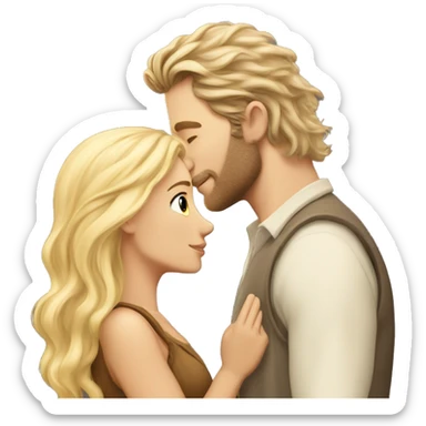 hunk white man with hobbit hair and scruff wearing normal clothes passionately kissing pretty blonde straight long hair woman sticker