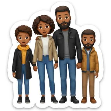 A loving black family of four (4). With a mother,  a little brother, a 15 yr old daughter, and a father with a full beard, all dressed in urban chic clothing sticker