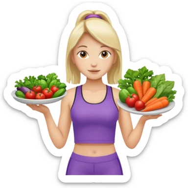 girl in sport clothes which give us the plate with vegetables sticker