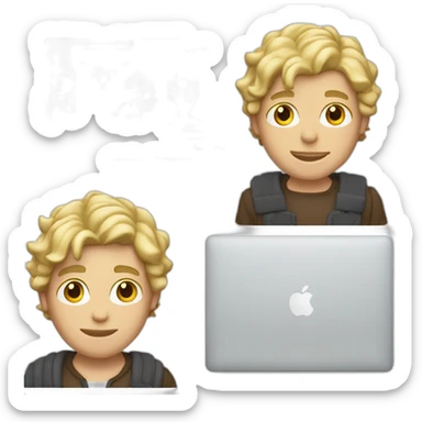 blonde male with macbook, slightly curly hair and light facial hair and undercut haircut sticker