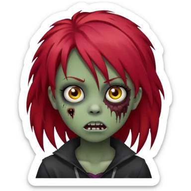 Girl, zombie, red hair, long, emo, shaggy, dark, spooky, creepy expression sticker