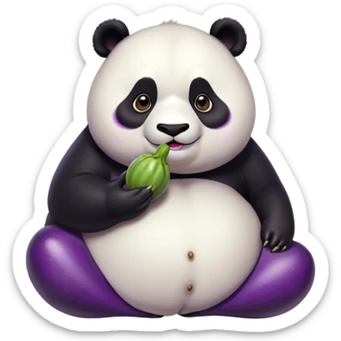 Make me a really fat panda eating an eggplant sticker