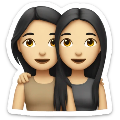 A lesbian couple with white skin and long black hair hugging intimately with their eyes closed sticker