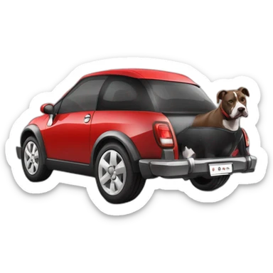 perra   pitbull y american Stanford negra con manchas blancas conduciendo un citroen c3 rojo sticker