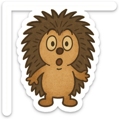 emoji of a surprised, fluffy hedgehog from a Soviet cartoon, in the style of Soviet animation with soft colors, transparent background sticker