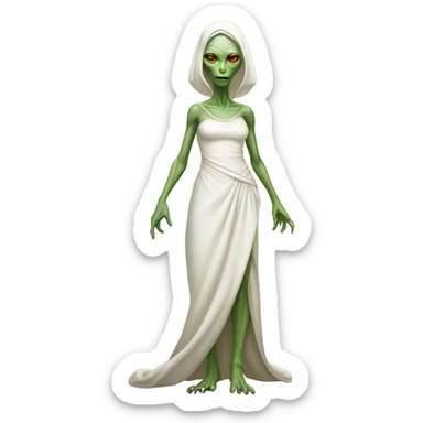 a reptilian alien woman full body, in white dress sticker