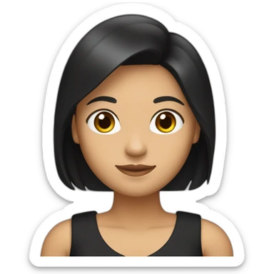 "I am a woman who wears a sleeveless A-line black dress. I have dark brown, straight shoulder-length hair, an oval face, and tan skin. I am of Indonesian descent, specifically from Java." sticker