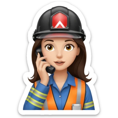 okay now do a brunette girl with long dark brown hair. rolling her eyes like she is annoyed as she is on a phone call (iphone) and is wearing a engineer helmet  sticker