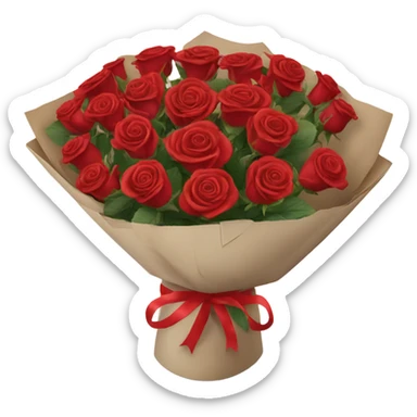 Bouquet of red roses in a white package sticker