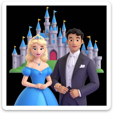 prince and princess Disney dress close up photo in castle background sticker