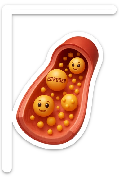 EMOJI STILE IPHONE 3D DI particelle di ormoni estrogeni che circolano in una vena umana sticker