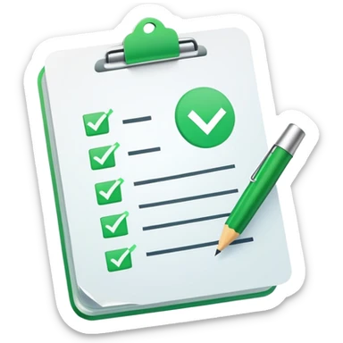 A checklist with a prominent green checkmark on the first item, symbolizing tracking completed tasks and progress sticker
