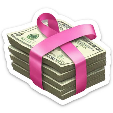 Stack of money with a pink ribbon sticker