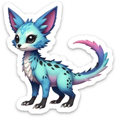 Rare realistic exotic edgy cute pastel gothic epic pretty beautiful handsome gorgeous aesthetic colorful vibrant Vernid-Trico-species-Fakemon-creature by LiLaiRa, 4 legs, 1 tail, random markings, (full body) sticker