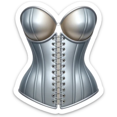 A luxury corset emoji made of silver chrome, smooth metallic curves, minimal fashion silhouette, glossy reflections, sensual high-end aesthetic, iOS emoji style, centered, clean white background sticker