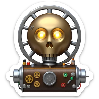 science, chemicals, mechanical gears, steampunk, electronics, electric wires, light bulb, LED, resistors, circuit board, ic, physics,  nuclear model sticker