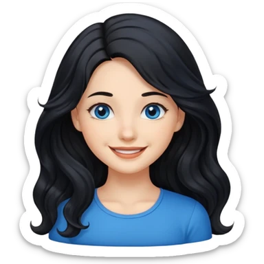 Please generate a portrait of a pretty girl with long, wavy, black hair. She's smiling. She also wears a left side parting. sticker